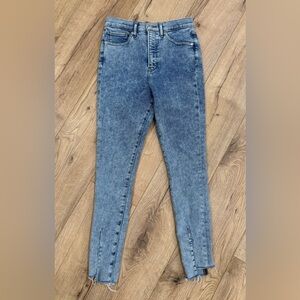 Express Super High Rise Skinny Jeans 6R Medium Wash Raw Hem